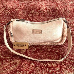 Bearpaw Pouchette Shoulder Bag Blush Dusty Rose Pink Faux‎ Suede Shearling NEW